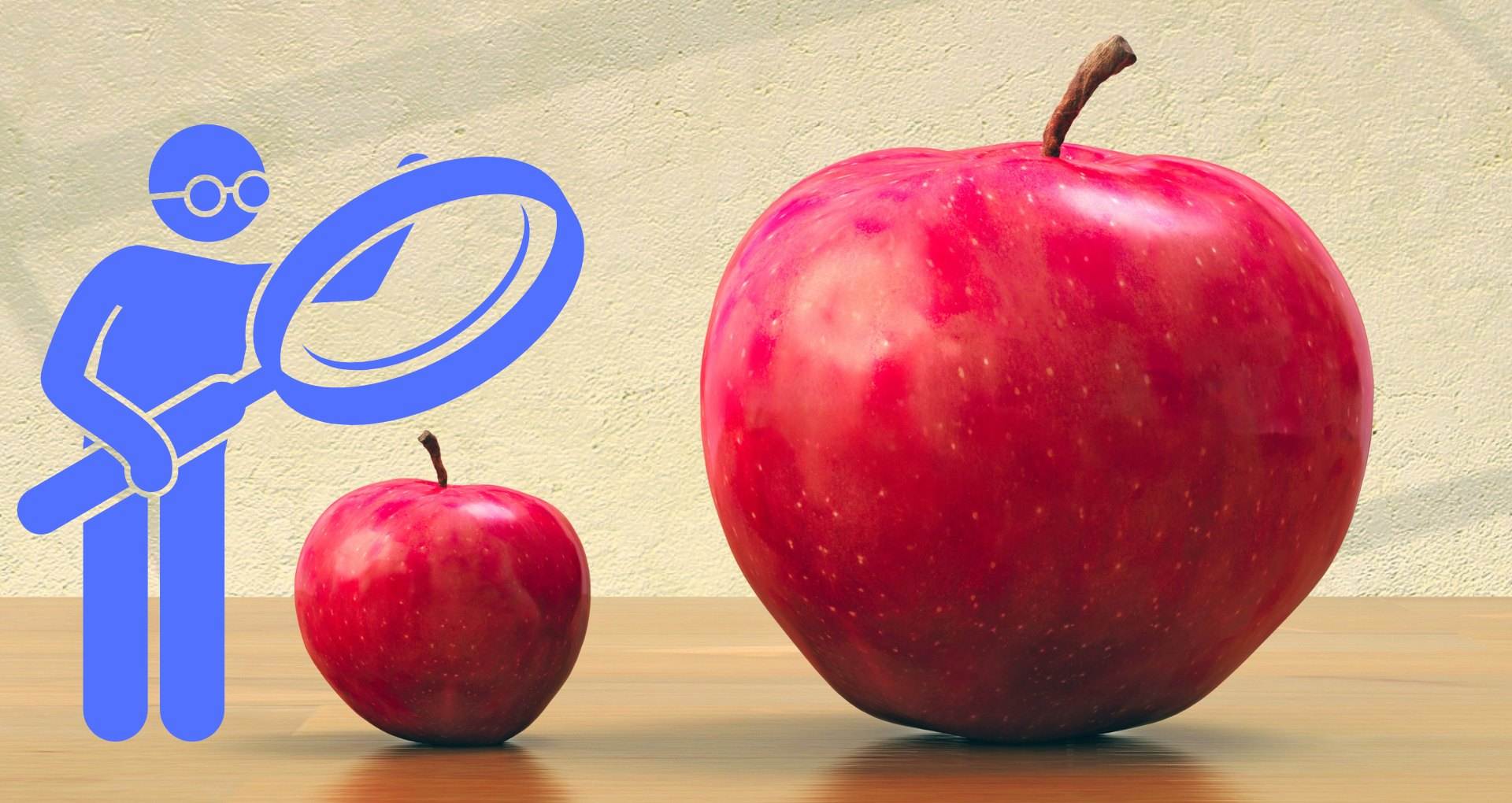 affiliate marketing content ideas- comparing apples- one small red apple and one big.