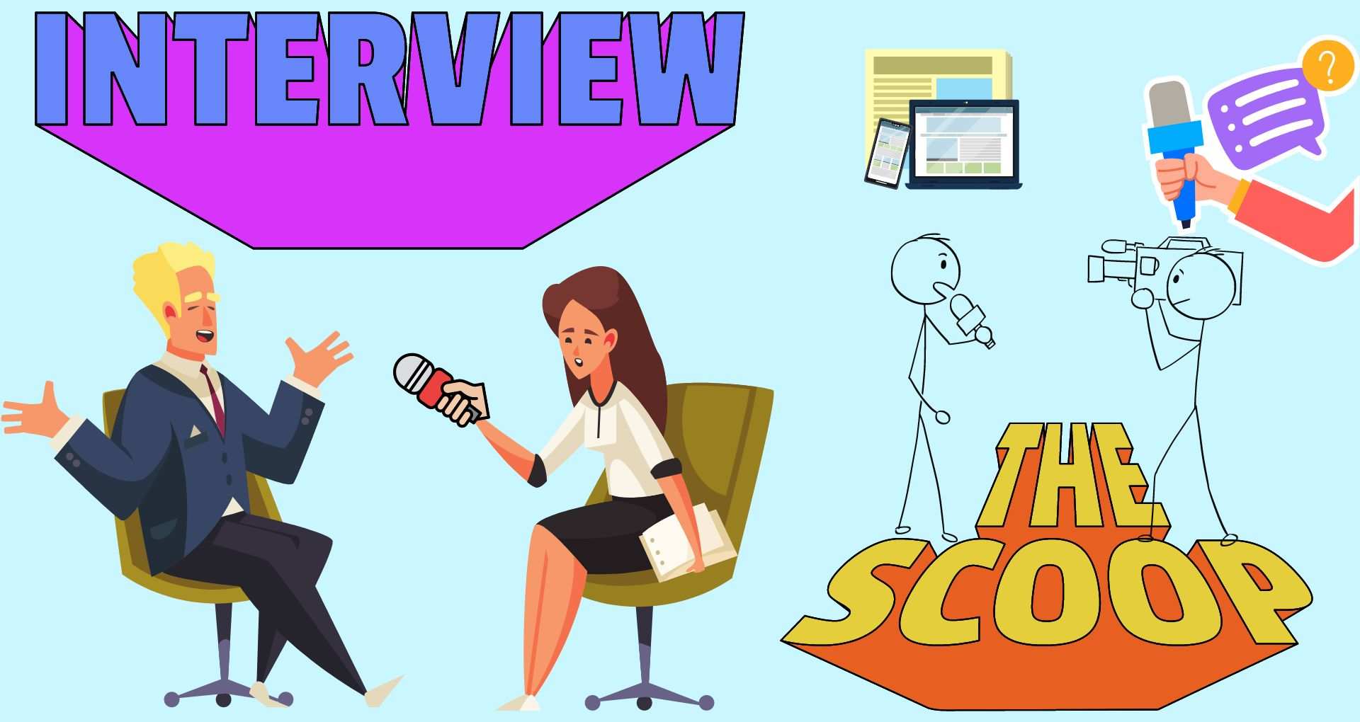 Interview-infographics Of man and a women being interviewed sitting down