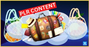 PLR content-infographics-suitcase and shopping bags full of objects on blue background