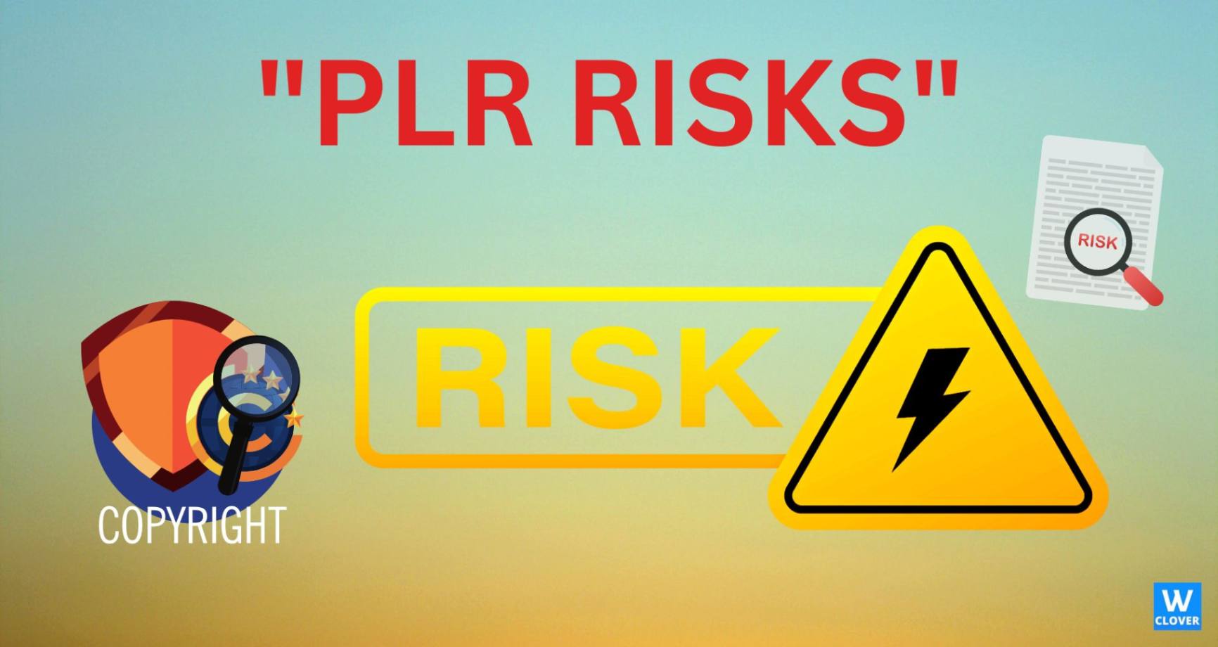 PLR Risks- infographics of copyright,warning signs-yellow.