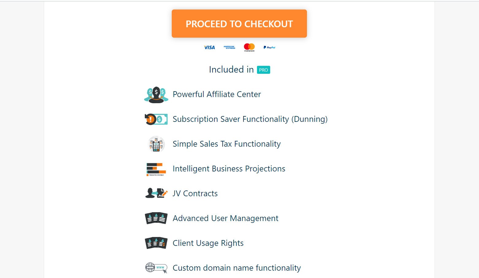  List of features Included in ThriveCart Pro.