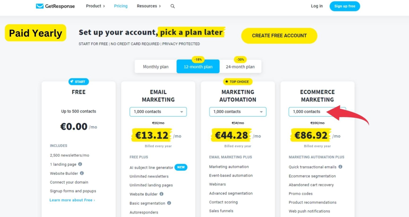 getresponse compare plans and pricing