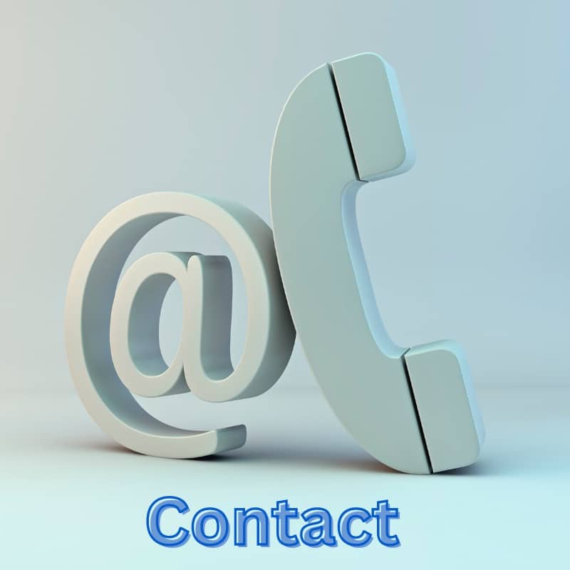 contact page graphic light blue phone with at sign