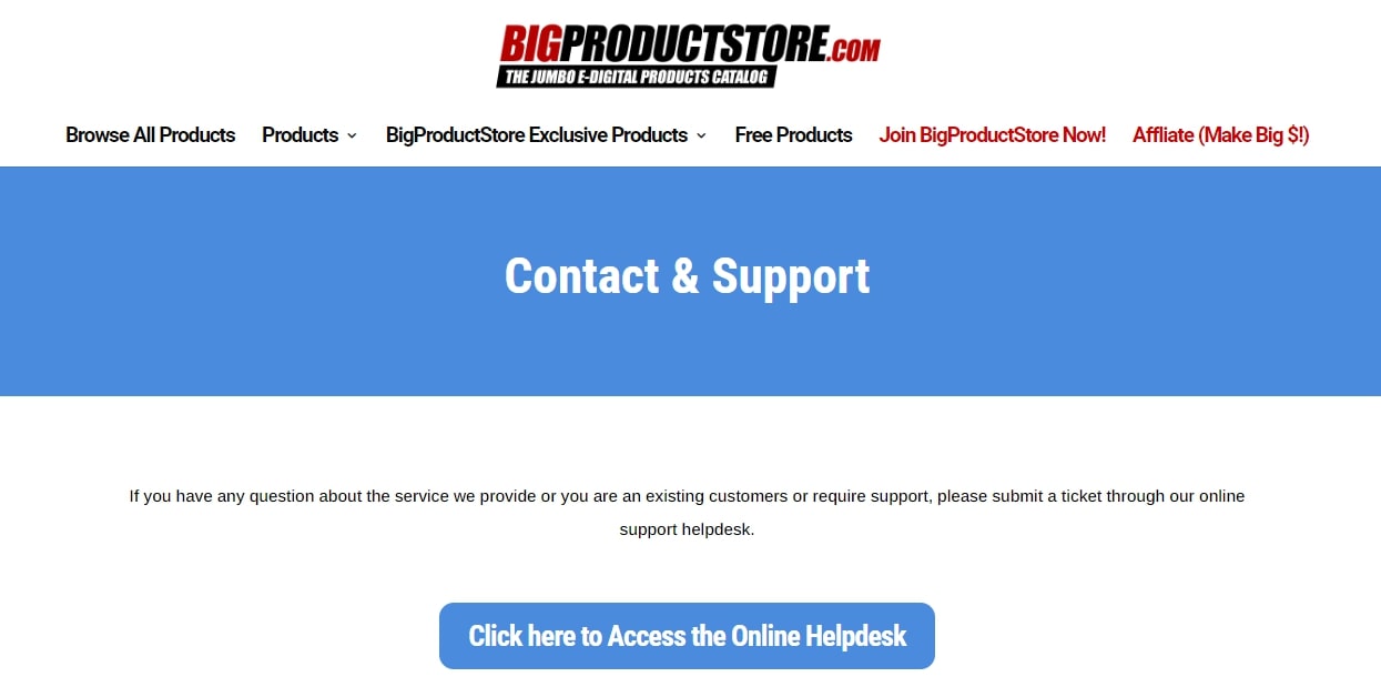 Bigproductstore- customer support page