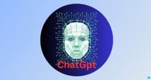 Chat Gpt- graphics,robot face on blue background