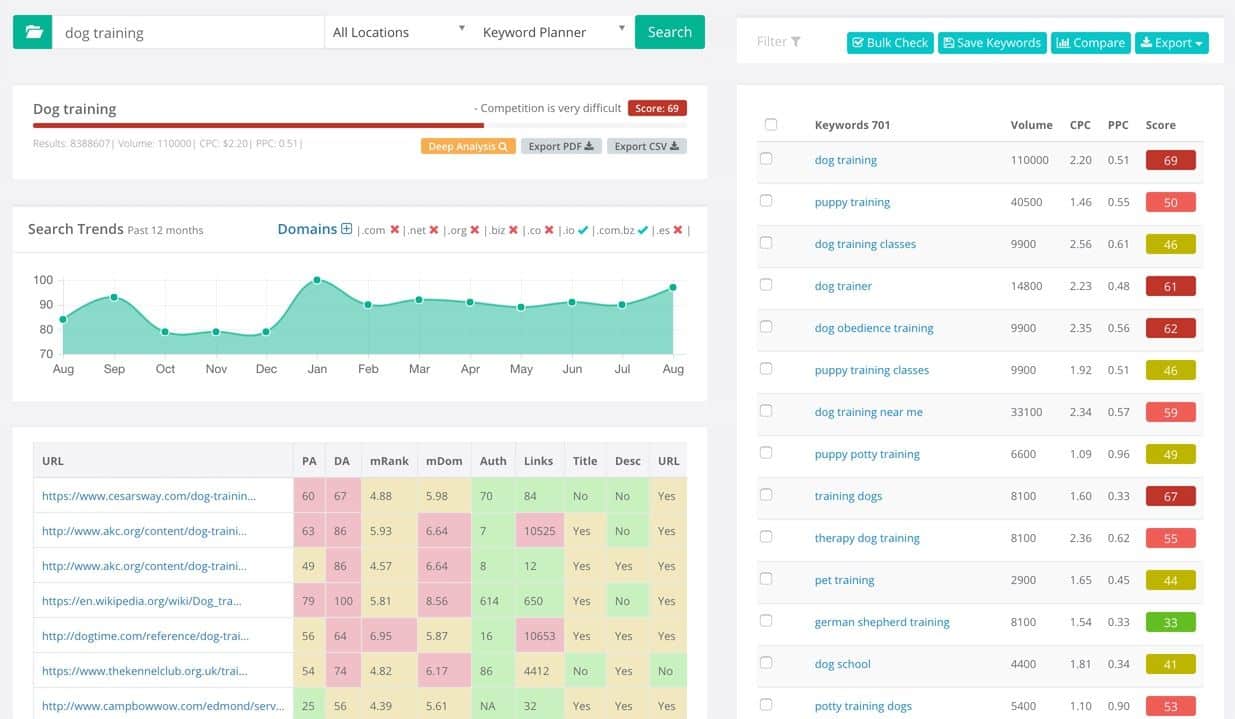 Keysearch-marketing strategies-table of data