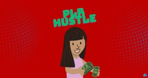 plr hustle reviews-graphics girl holding dollar bills on red background