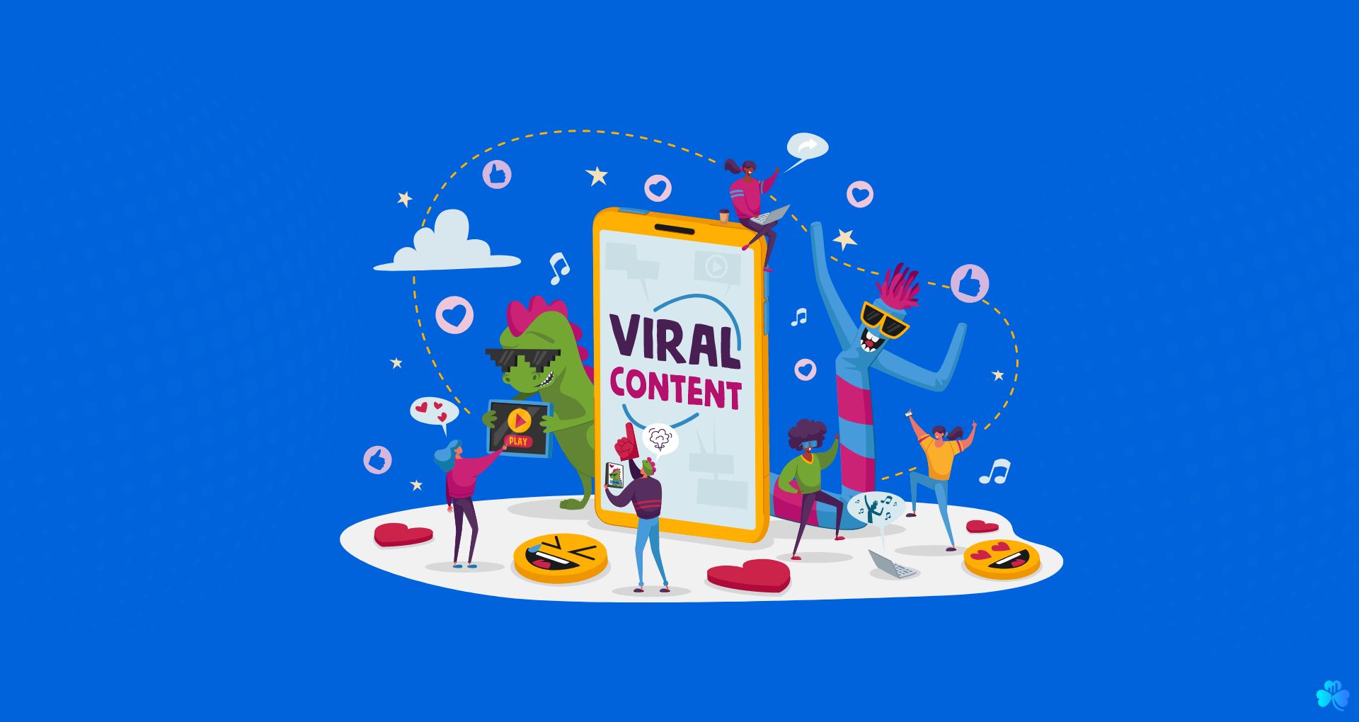 Viral content-graphics of people on blue background