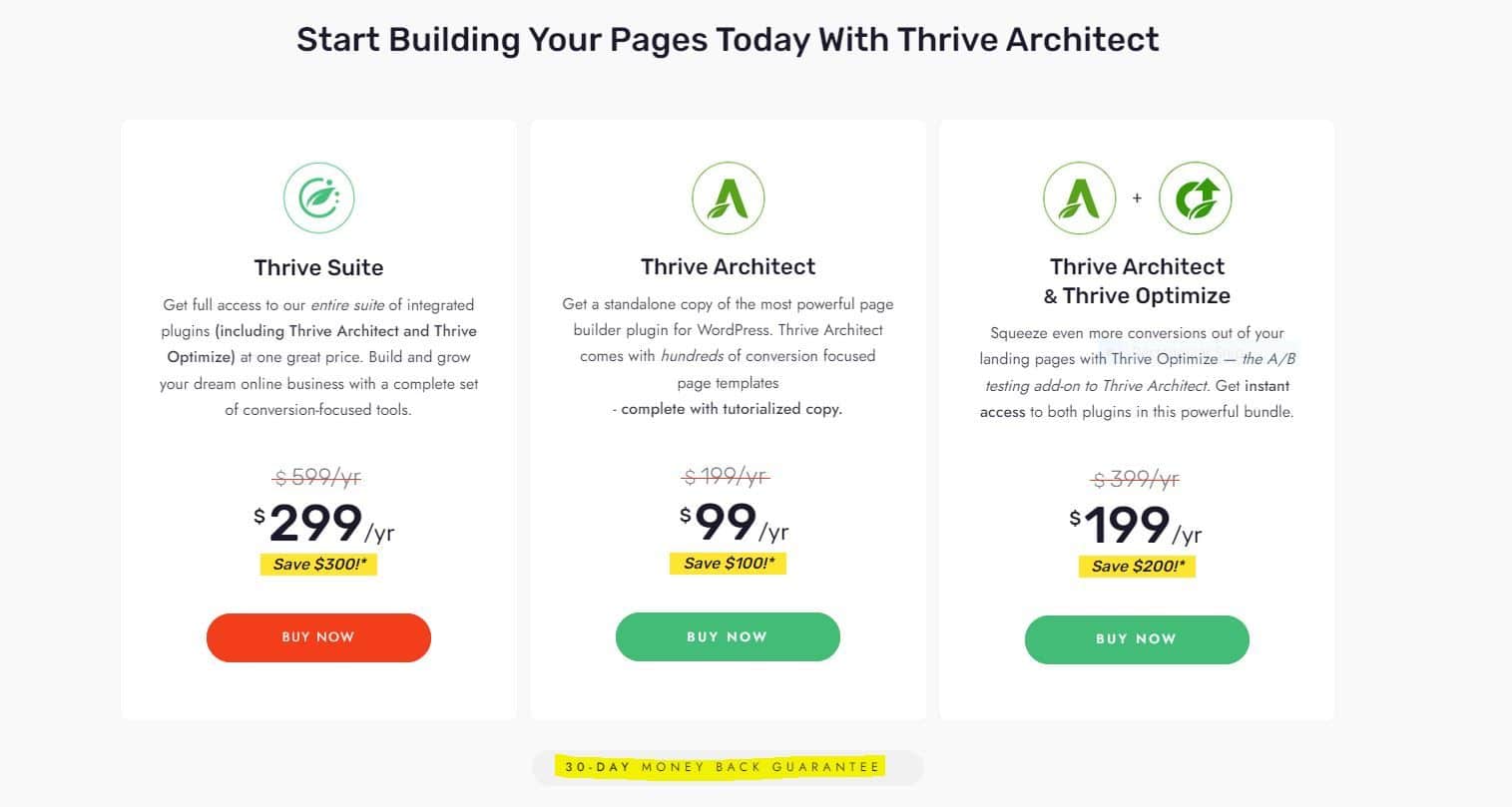 Thrive architect price page