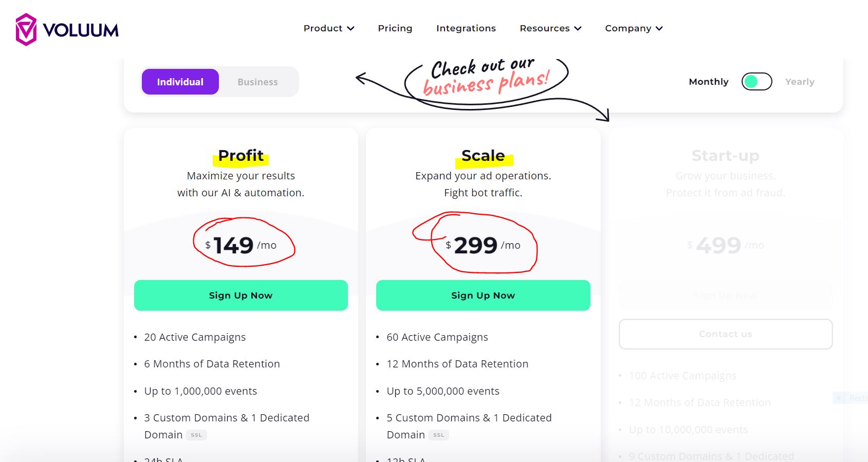 Voluum-individual price plans