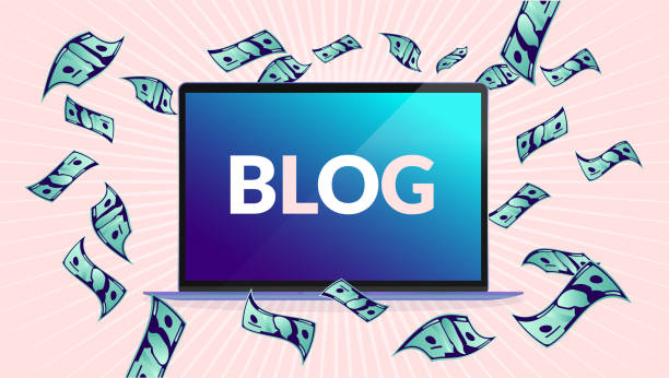 Earn Money Online Without Investment For Students-graphics, pc screen with the word blog with green bills floating around screen