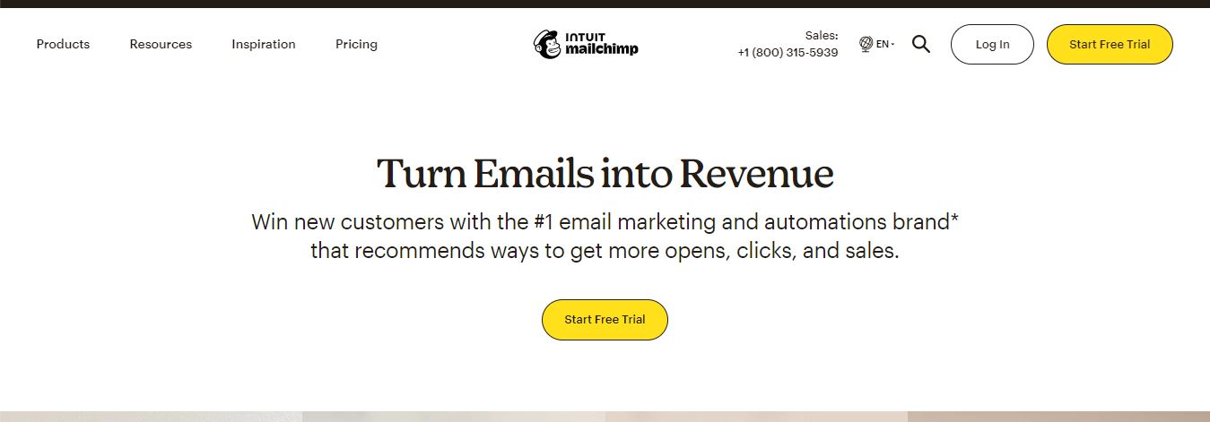 Mailchimp sales page