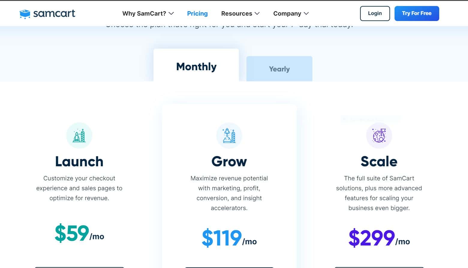 Samcart pricing sales page