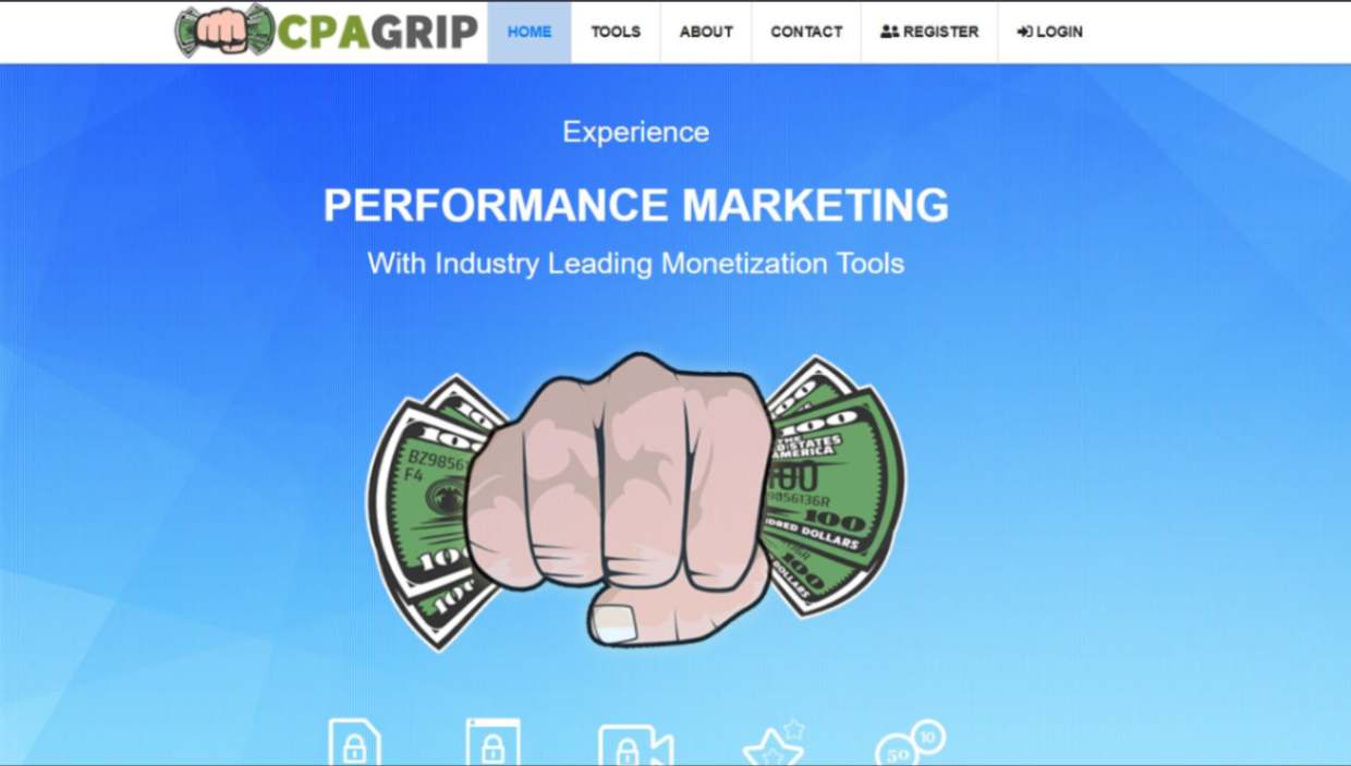 Cpagrip salespage, there logo on blue background