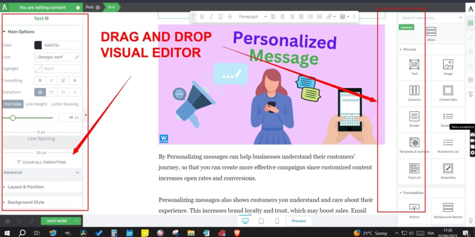 DRAG and drop visual editor