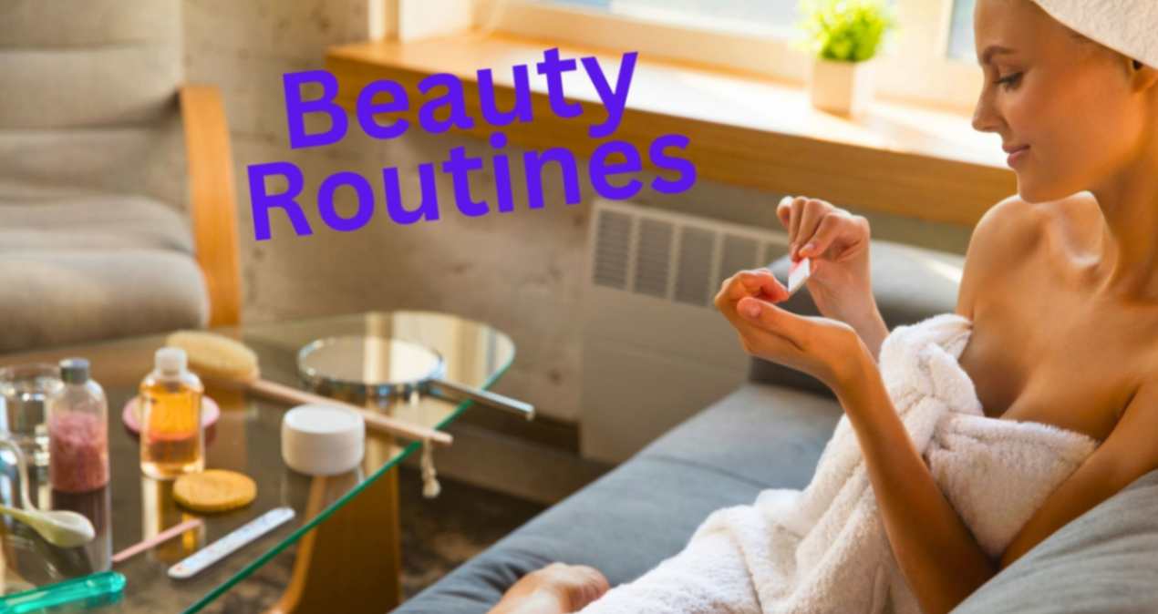 beauty routines womendoing her nails in bath robe