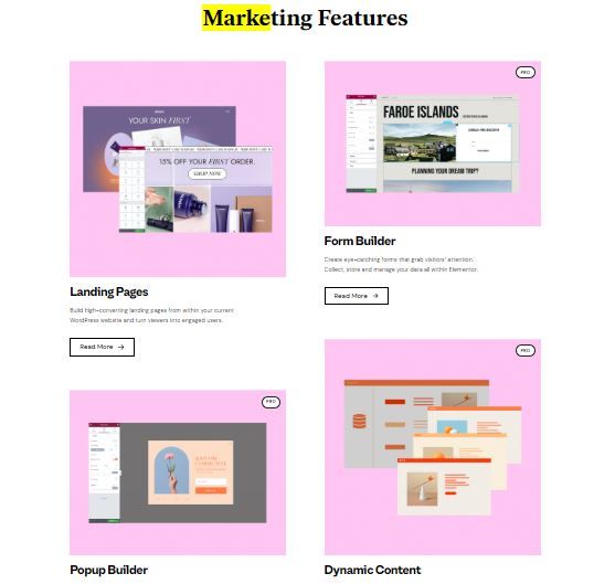 Thrive architect vs elementor-Elementor Marketing Features