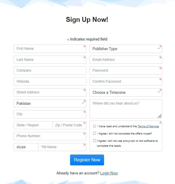 sign up dashboard