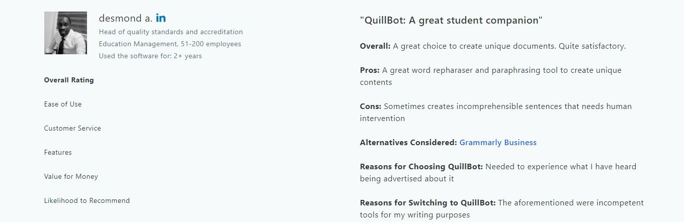 Quillbot Testimonials 1