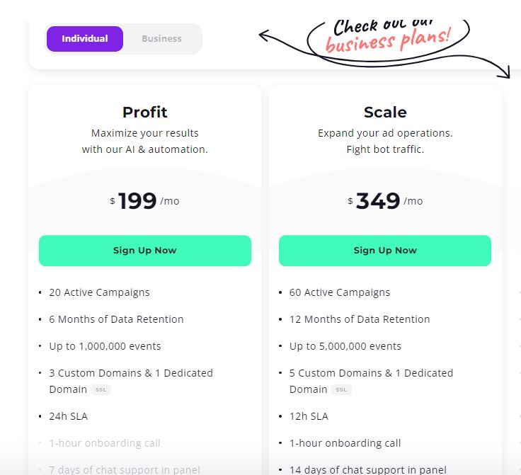 Voluum Pricing table