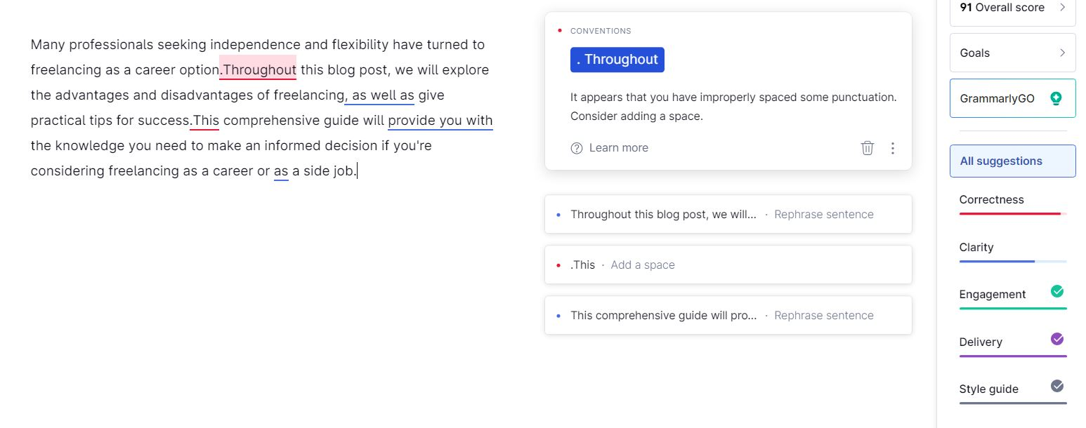 Wordtune Result on Grammarly