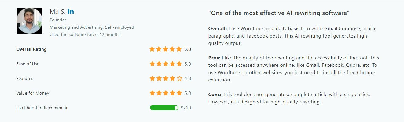 Wordtune Testimonials 2