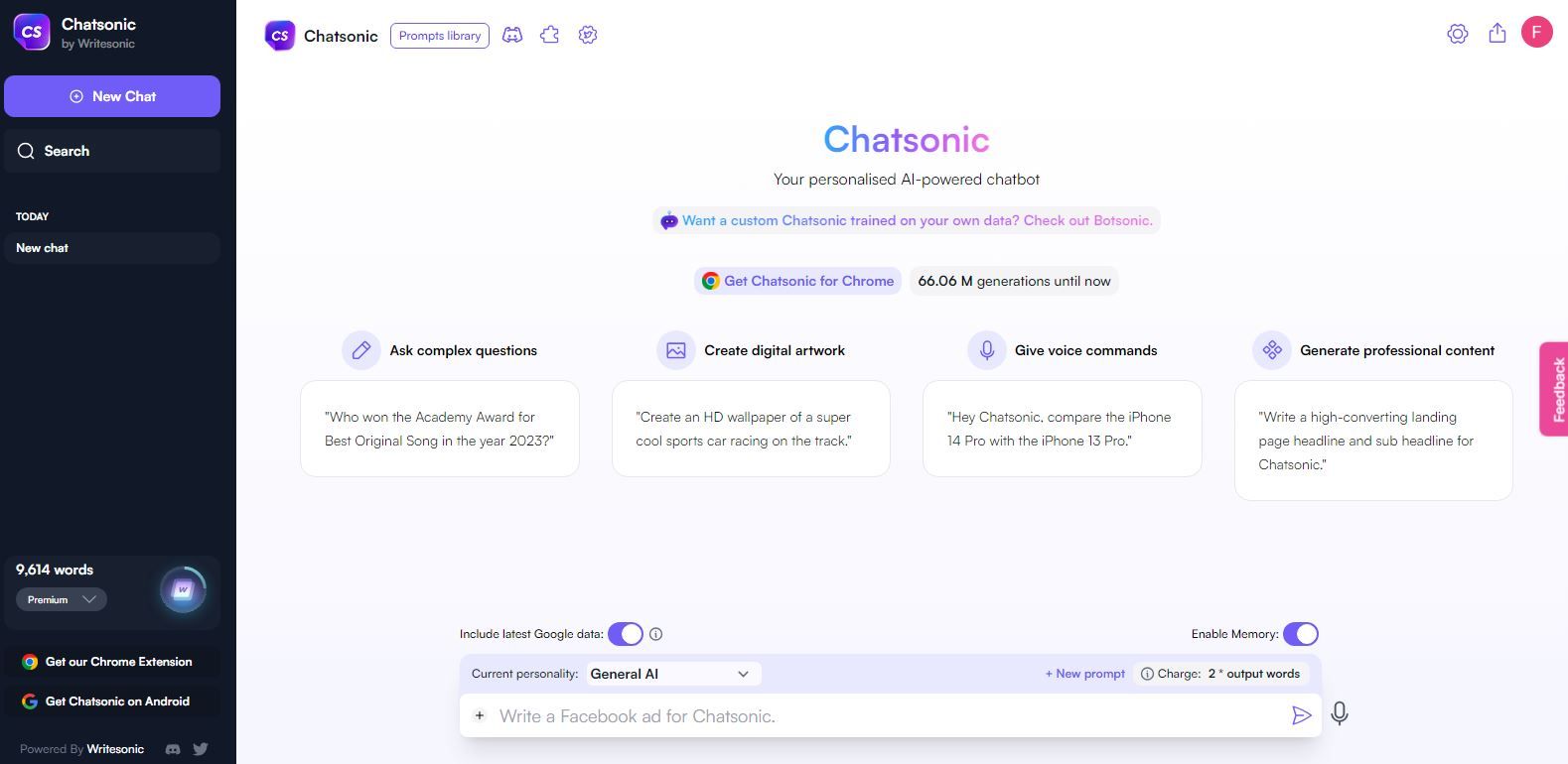 ChatSonic User Interface