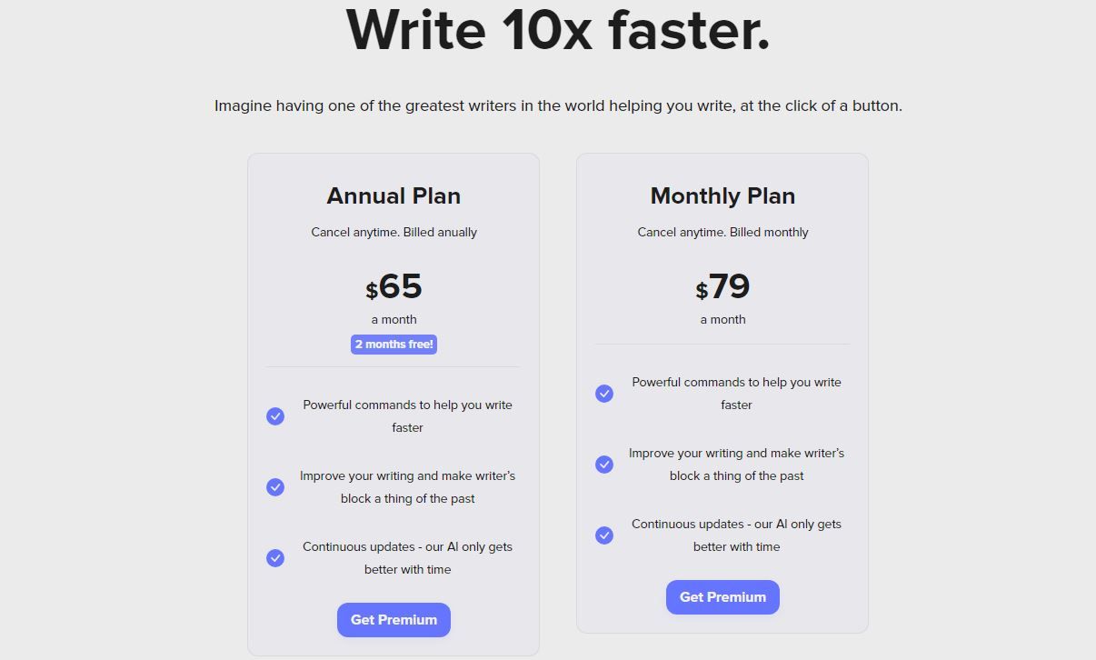 ShortlyAi pricing table